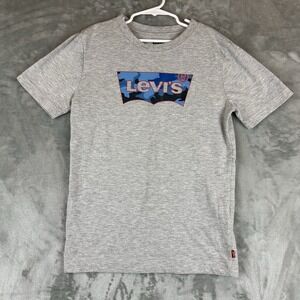 Levi's T-Shirt Boy's M (10/12) Gray w/ Blue Camo Logo Graphic Print